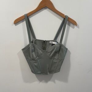 Zara Metallic Mint Green Corset Crop Top
